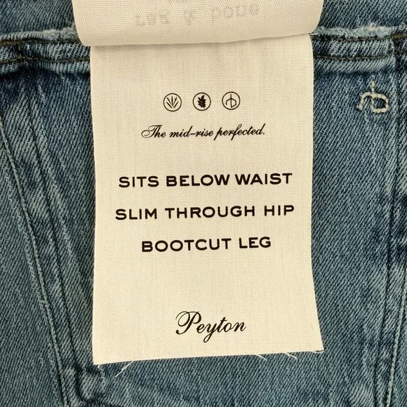 Rag Bone Peyton Mid Rise Bootcut Jeans Misty Wash‎ Distressed Raw Hem Size 30
